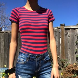red and blue striped snappable tee